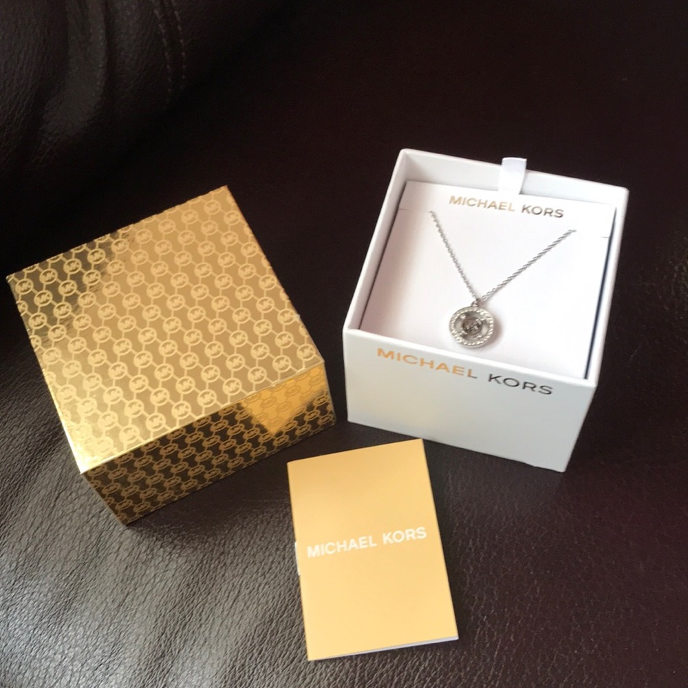 Michael Kors Women's MK Logo Silver Tone Necklace - Picture 4 of 6
